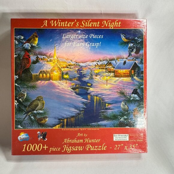 A Winters Silent Night 1000+ Piece Jigsaw Puzzle By Abraham Hunter 27" x 35" Sun - Picture 5 of 5